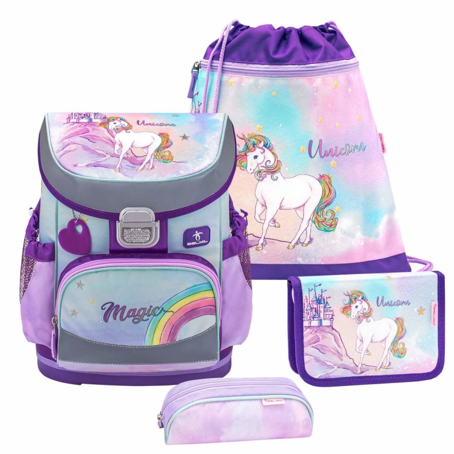 belmil schulranzen set mini fit rainbow unicorn magic motiv einhorn regenborgen fuer maedchen