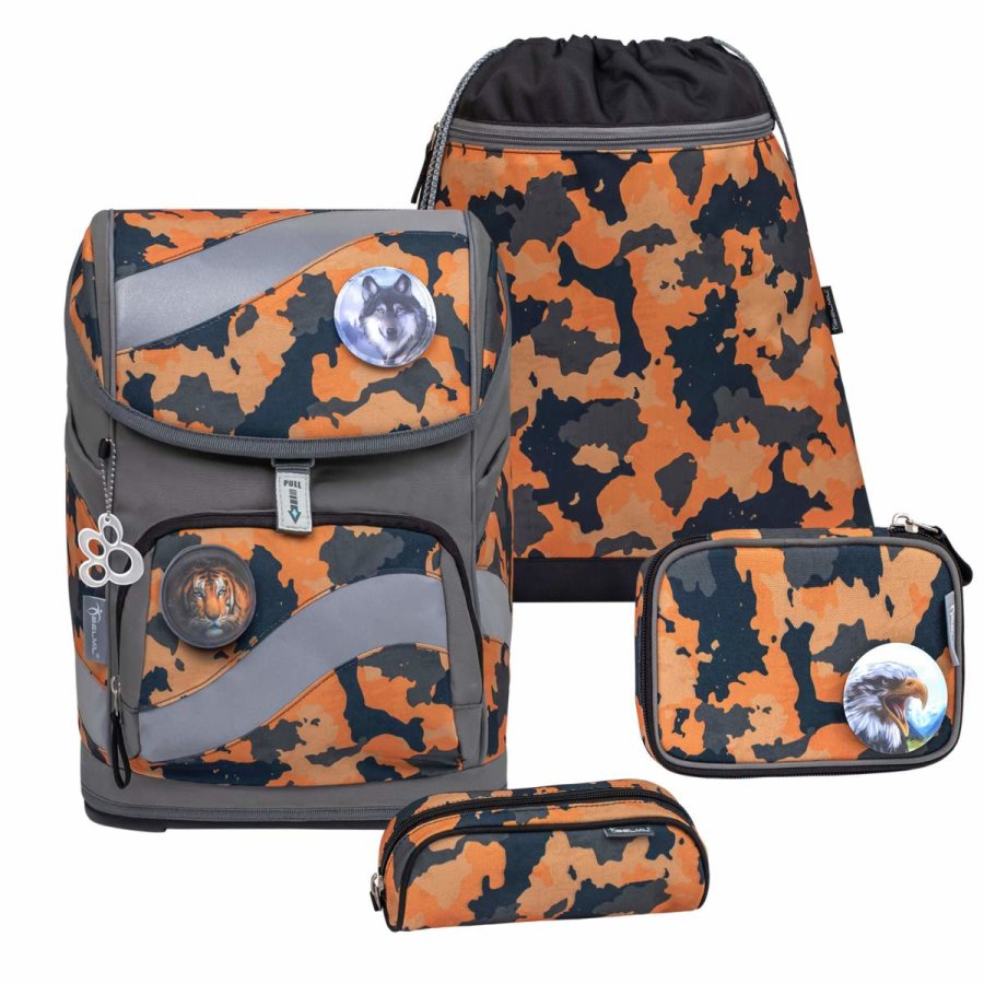 belmil schulranzen set smarty 2023 orange camouflage fuer jungen ab 1 klasse