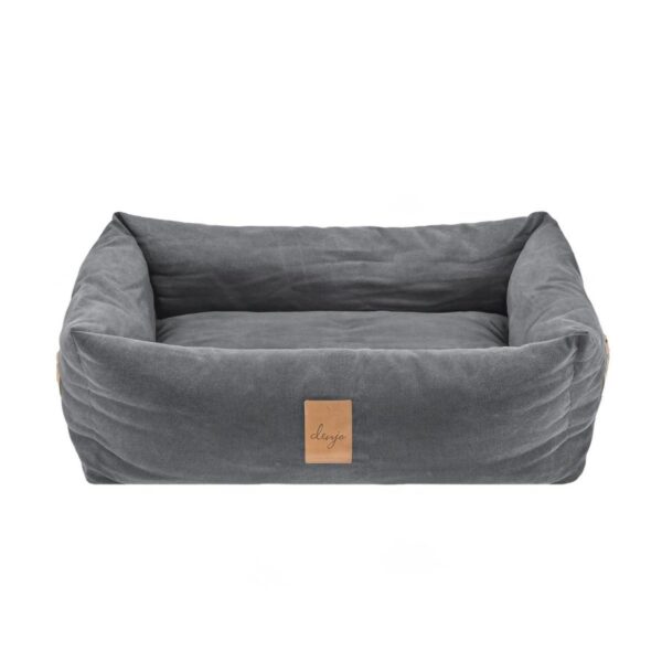 hundebett canvas l 85x70cm classic nest stone grey mit lederdetails