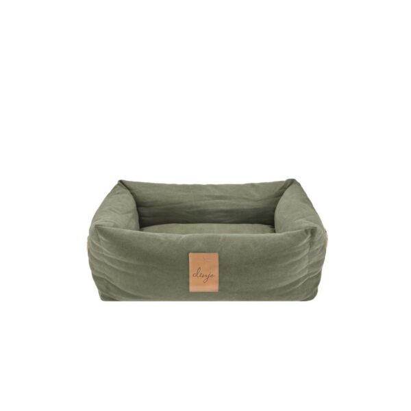 hundebett canvas s 60x45cm classic nest desert green mit lederdetails