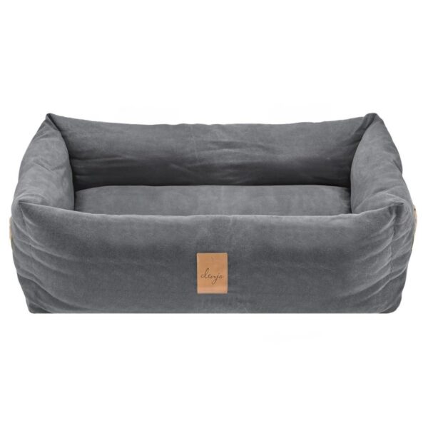 hundebett canvas xl 100x85cm classic nest stone grey mit lederdetails