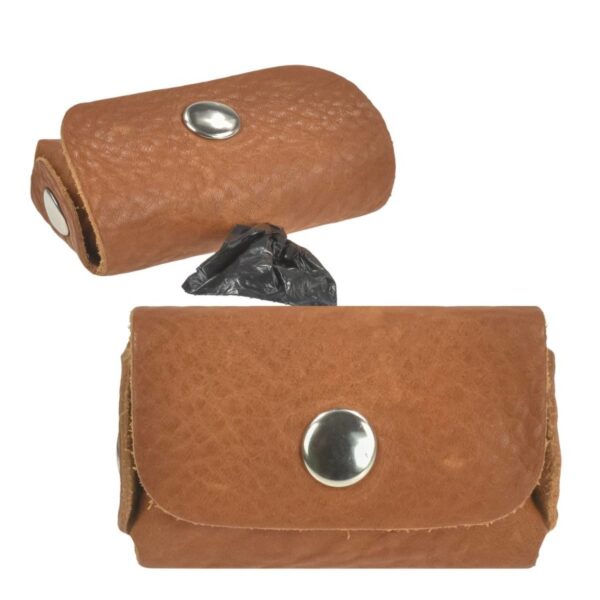 hundekotbeutelspender leder fuer leine cognac