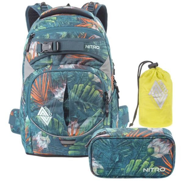 nitro schulrucksack set superhero tropical mit schlamper und regenhaube