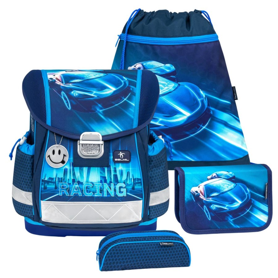 schulranzen set classy 4tlg rennwagen racing neon blue fuer jungen belmil