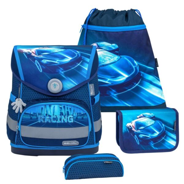 schulranzen set compact 4tlg rennwagen racing blue neon