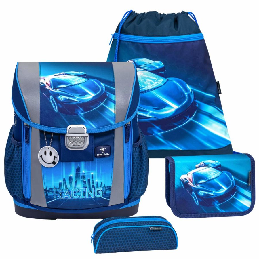 schulranzen set customize me 4tlg rennwagen racing blue neon fuer jungen belmil