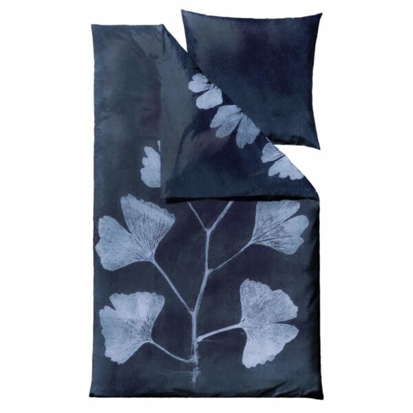 skandinavische bettwaesche botanicals 135x200cm ginkgo dark blue soedahl