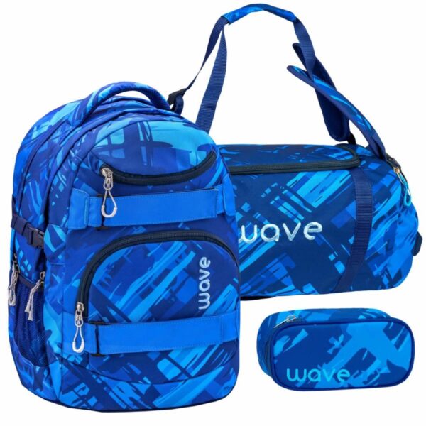 wave schulrucksack set deep ocean 3teilig mit sporttasche und schlamper