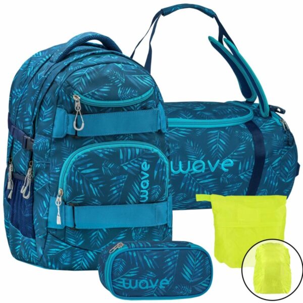 wave schulrucksack set jungle vibe 4teilig mit sporttasche schlamper und regenschutz