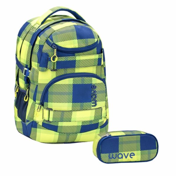 wave schulrucksack set neon pattern 2teilig mit schlamper