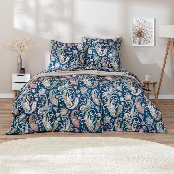 Estella Mako Satin Bettwäsche Soley 7608-270 Paisley Blau 135x200