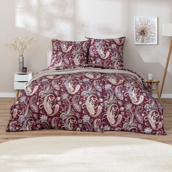 Estella Mako Satin Bettwäsche Soley 7608-955 Paisley Bordeaux 135x200