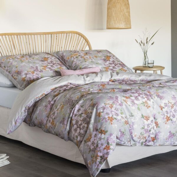 Bettwäsche Irisette Mako Satin Crown-K 8453-90 grau Blumen 135x200