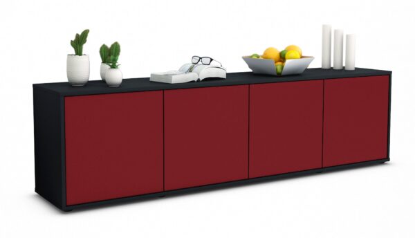 Lowboard Antonia | Korpus Anthrazit | Front in Bordeaux | 180x49x35cm (BxHxT)