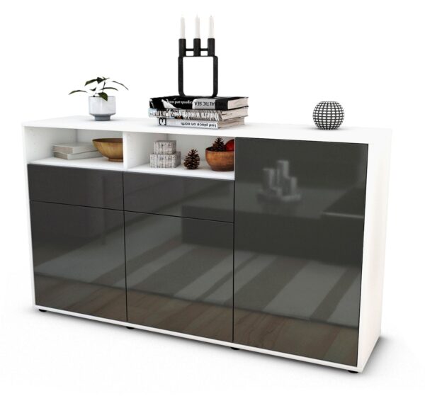 Sideboard Editta | Korpus Weiß | Front in Hochglanz Grau | 136x79x35cm (BxHxT)