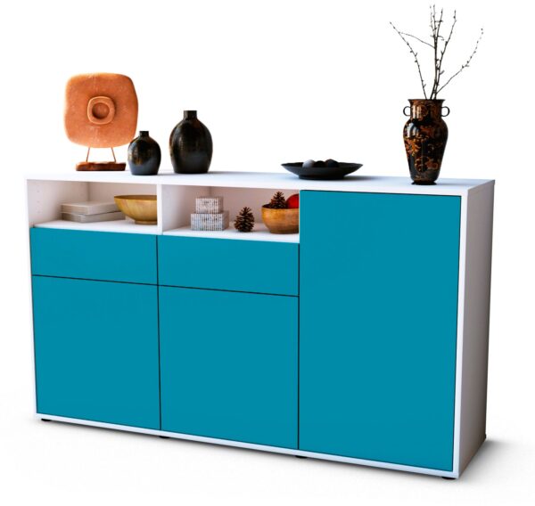 Sideboard Editta | Korpus Weiß | Front in Türkis | 136x79x35cm (BxHxT)