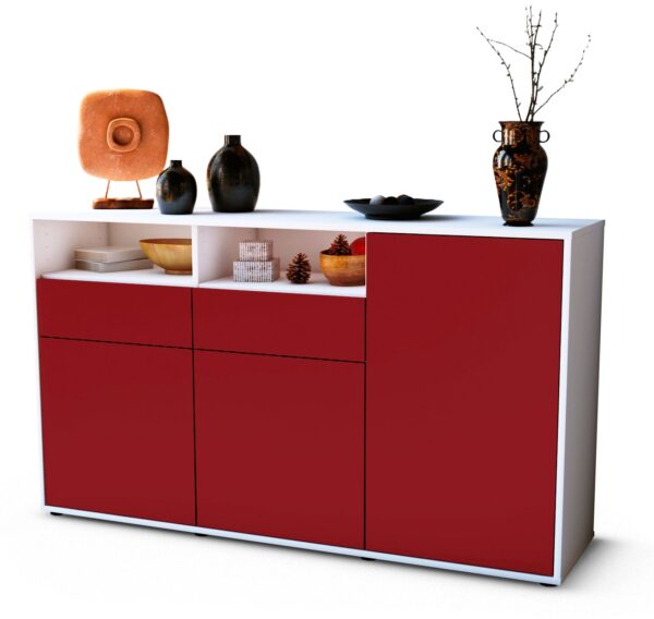 Sideboard Editta | Korpus Weiß | Front in Bordeaux | 136x79x35cm (BxHxT)