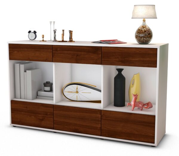 Sideboard Efisia | Korpus Weiß | Front in Walnuss Holz Optik | 136x79x35cm (BxHxT)