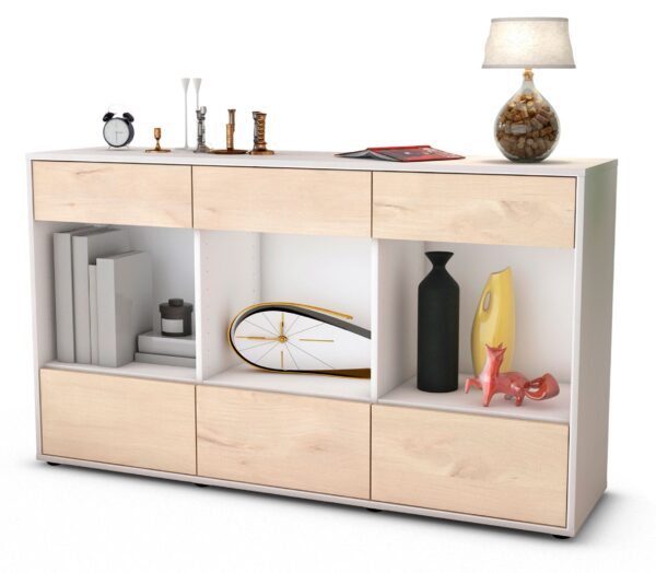 Sideboard Efisia | Korpus Weiß | Front in Zeder Holz Optik | 136x79x35cm (BxHxT)