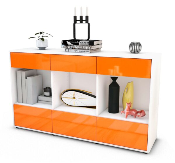 Sideboard Efisia | Korpus Weiß | Front in Hochglanz Orange | 136x79x35cm (BxHxT)