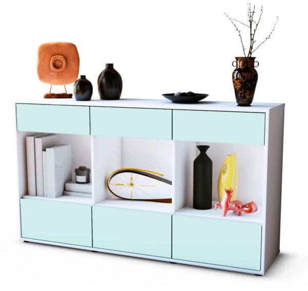 Sideboard Efisia | Korpus Weiß | Front in Mint | 136x79x35cm (BxHxT)