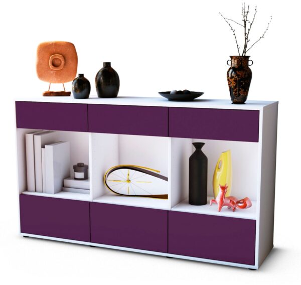 Sideboard Efisia | Korpus Weiß | Front in Lila | 136x79x35cm (BxHxT)