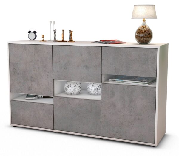 Sideboard Egizia | Korpus Weiß | Front in Beton Optik | 136x79x35cm (BxHxT)