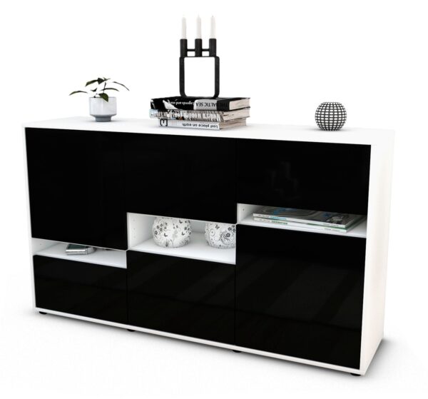 Sideboard Egizia | Korpus Weiß | Front in Hochglanz Schwarz | 136x79x35cm (BxHxT)