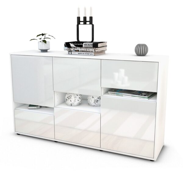 Sideboard Egizia | Korpus Weiß | Front in Hochglanz Weiß | 136x79x35cm (BxHxT)