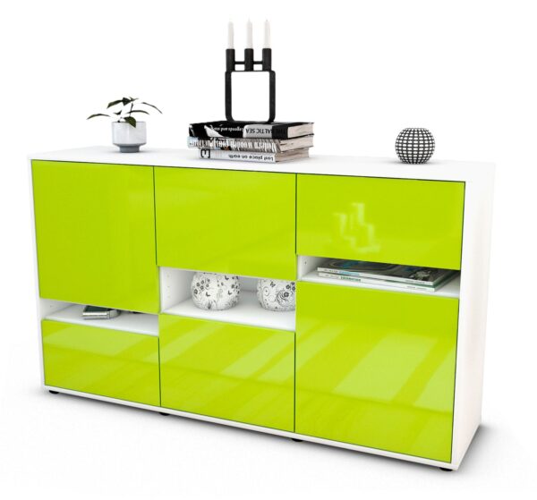 Sideboard Egizia | Korpus Weiß | Front in Hochglanz Grün | 136x79x35cm (BxHxT)