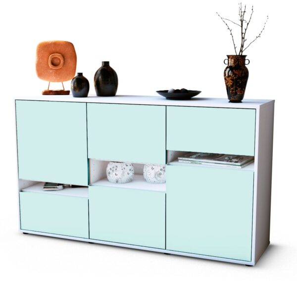 Sideboard Egizia | Korpus Weiß | Front in Mint | 136x79x35cm (BxHxT)