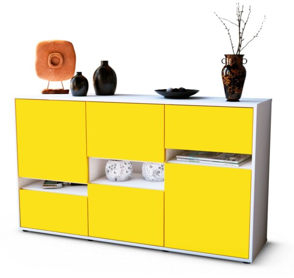 Sideboard Egizia | Korpus Weiß | Front in Gelb | 136x79x35cm (BxHxT)