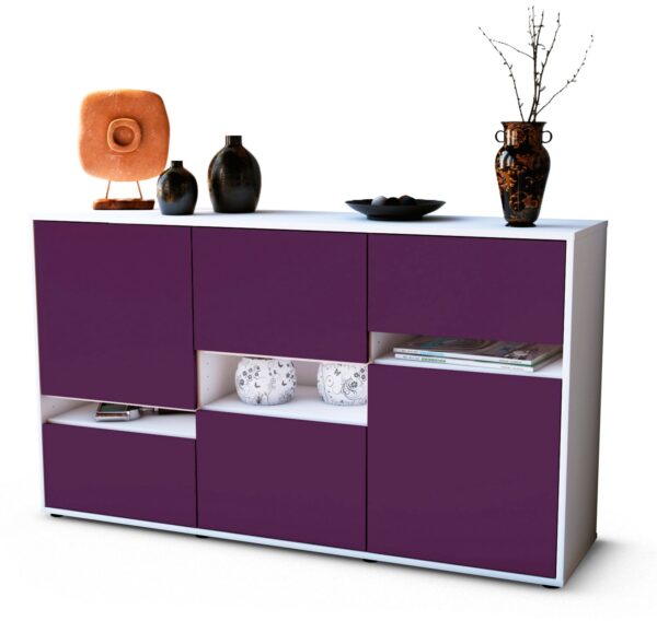 Sideboard Egizia | Korpus Weiß | Front in Lila | 136x79x35cm (BxHxT)