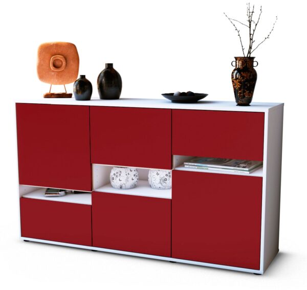 Sideboard Egizia | Korpus Weiß | Front in Bordeaux | 136x79x35cm (BxHxT)