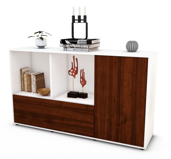 Sideboard Ela | Korpus Weiß | Front in Walnuss Holz Optik | 136x79x35cm (BxHxT)