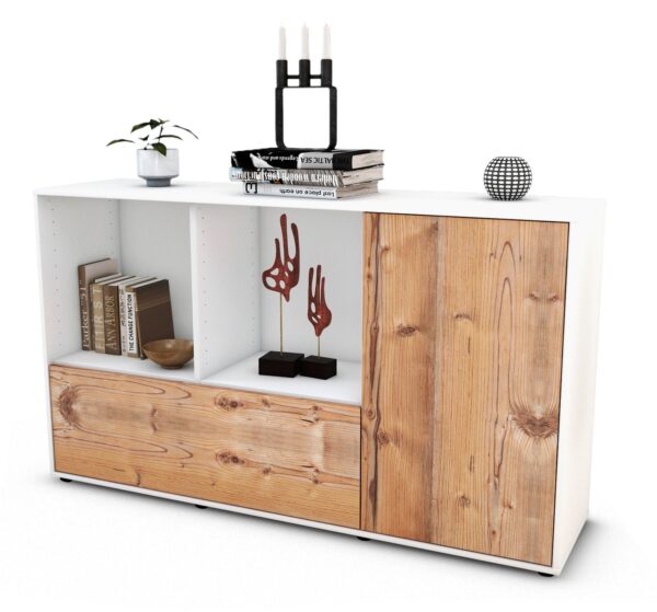 Sideboard Ela | Korpus Weiß | Front in Pinie Holz Optik | 136x79x35cm (BxHxT)