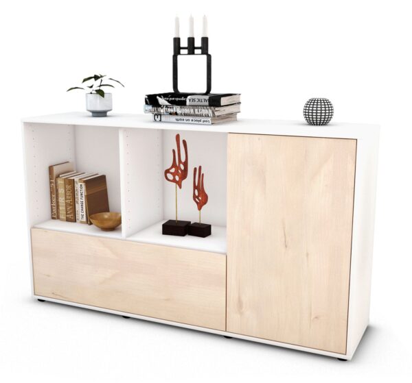 Sideboard Ela | Korpus Weiß | Front in Zeder Holz Optik | 136x79x35cm (BxHxT)