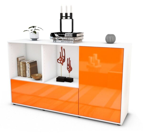 Sideboard Ela | Korpus Weiß | Front in Hochglanz Orange | 136x79x35cm (BxHxT)