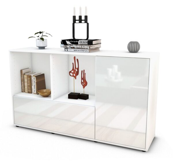 Sideboard Ela | Korpus Weiß | Front in Hochglanz Weiß | 136x79x35cm (BxHxT)