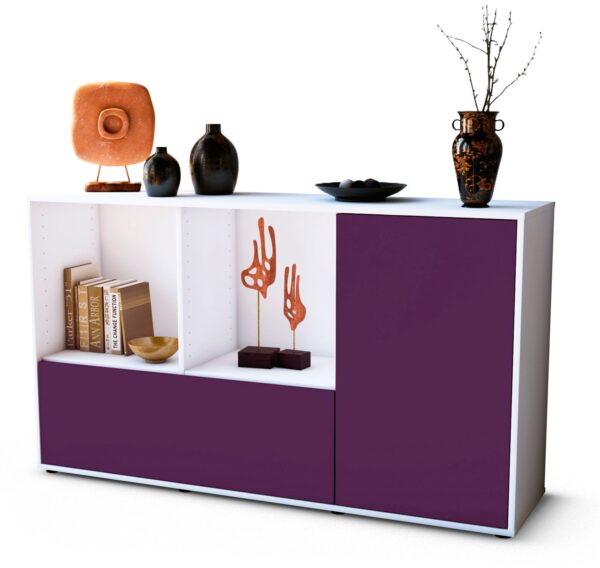 Sideboard Ela | Korpus Weiß | Front in Lila | 136x79x35cm (BxHxT)