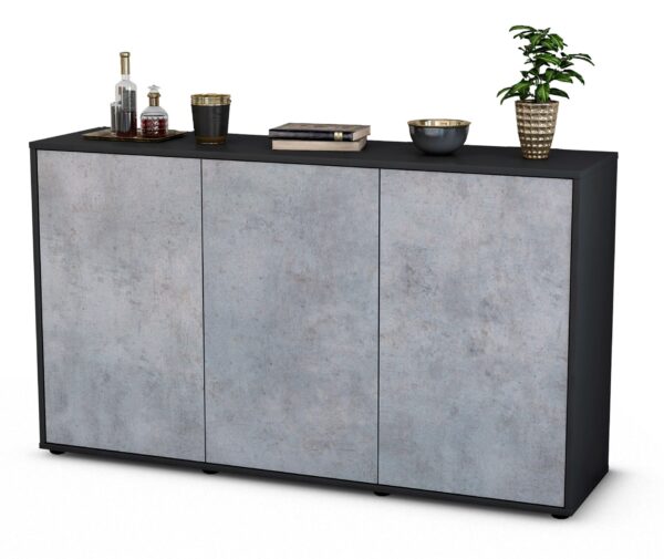 Sideboard Delia | Korpus Anthrazit | Front in Beton Optik | 136x79x35cm (BxHxT)