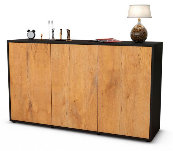 Sideboard Delia | Korpus Anthrazit | Front in Eiche Holz Optik | 136x79x35cm (BxHxT)