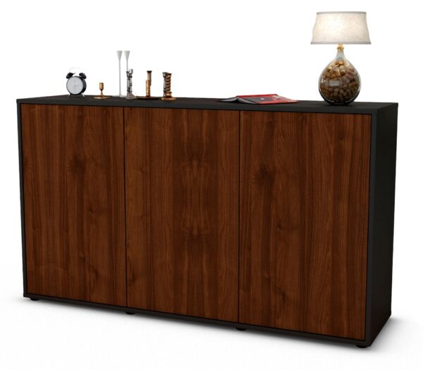 Sideboard Delia | Korpus Anthrazit | Front in Walnuss Holz Optik | 136x79x35cm (BxHxT)