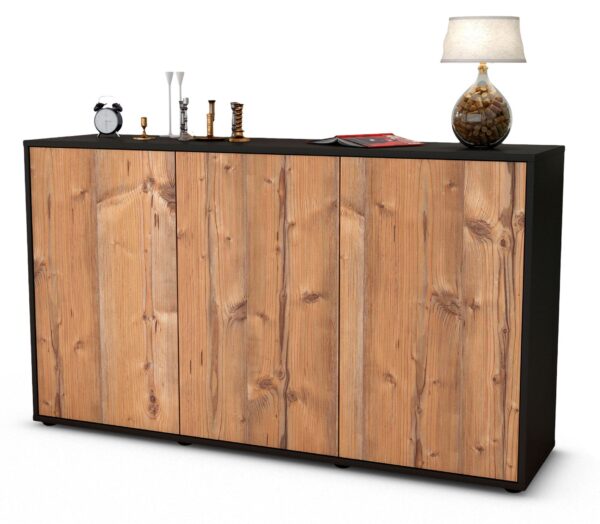 Sideboard Delia | Korpus Anthrazit | Front in Pinie Holz Optik | 136x79x35cm (BxHxT)