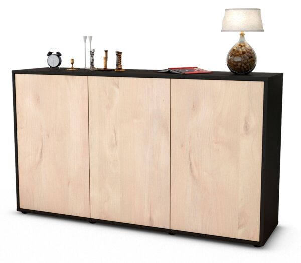 Sideboard Delia | Korpus Anthrazit | Front in Zeder Holz Optik | 136x79x35cm (BxHxT)