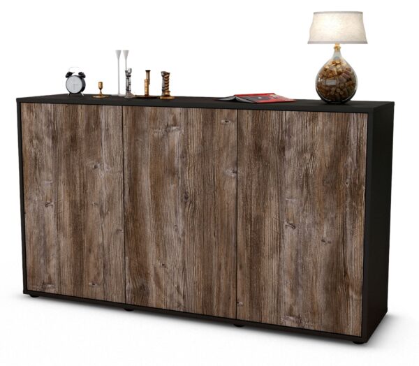 Sideboard Delia | Korpus Anthrazit | Front in Treibholz Holz Optik | 136x79x35cm (BxHxT)