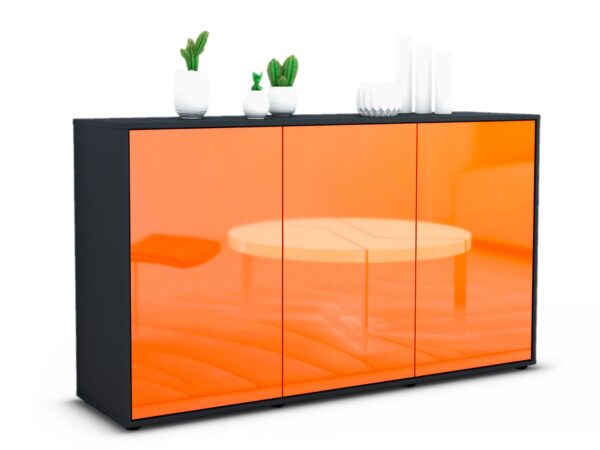 Sideboard Delia | Korpus Anthrazit | Front in Hochglanz Orange | 136x79x35cm (BxHxT)