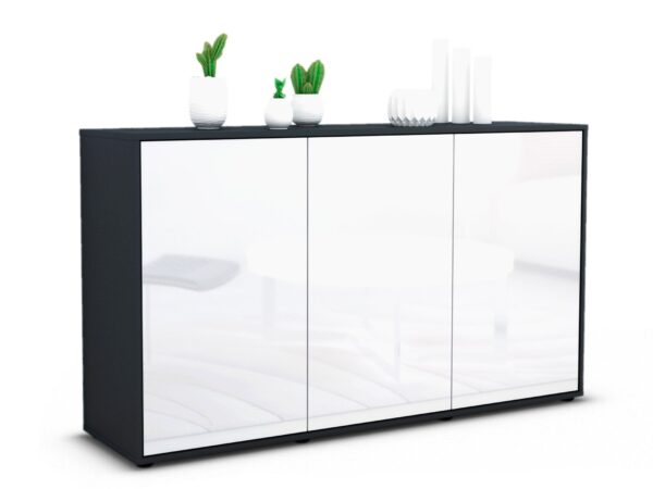 Sideboard Delia | Korpus Anthrazit | Front in Hochglanz Weiß | 136x79x35cm (BxHxT)