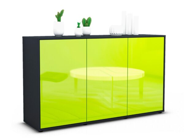 Sideboard Delia | Korpus Anthrazit | Front in Hochglanz Grün | 136x79x35cm (BxHxT)