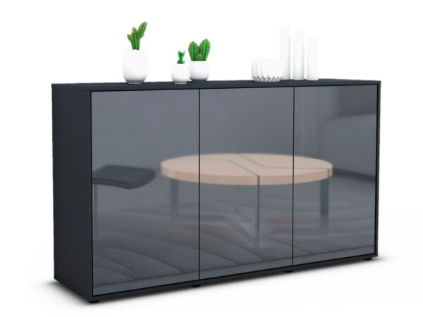 Sideboard Delia | Korpus Anthrazit | Front in Hochglanz Grau | 136x79x35cm (BxHxT)